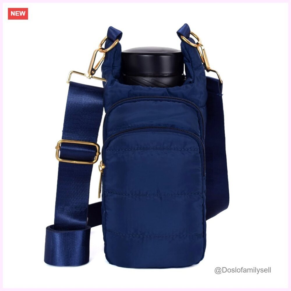 Quilted Puffer Water Bottle Holder Crossbody Bag with Strap